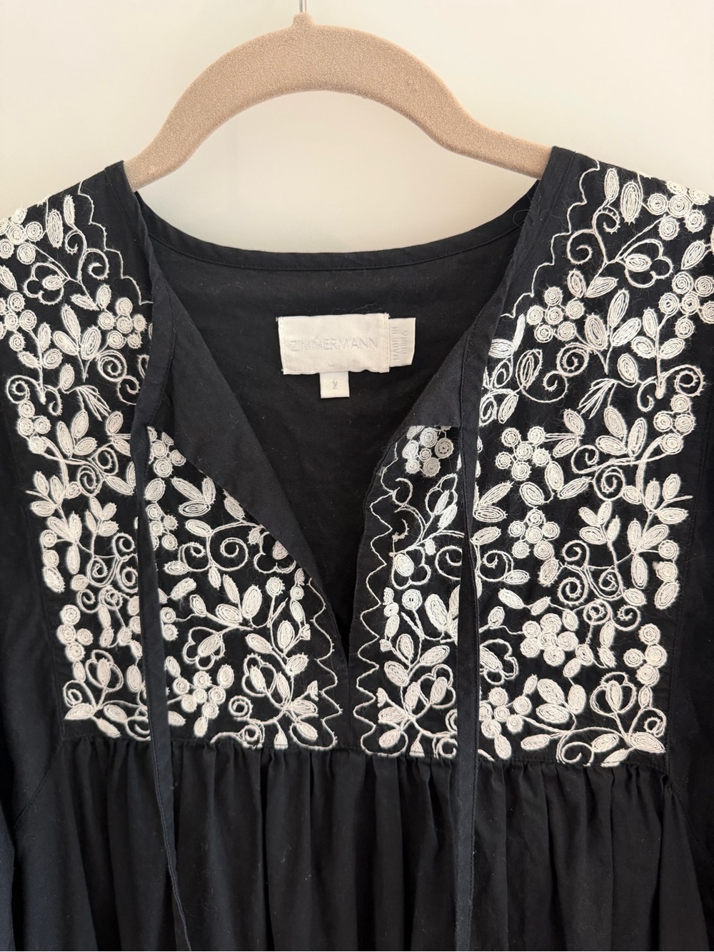 Zimmermann Black Top with White Embroidered Accents